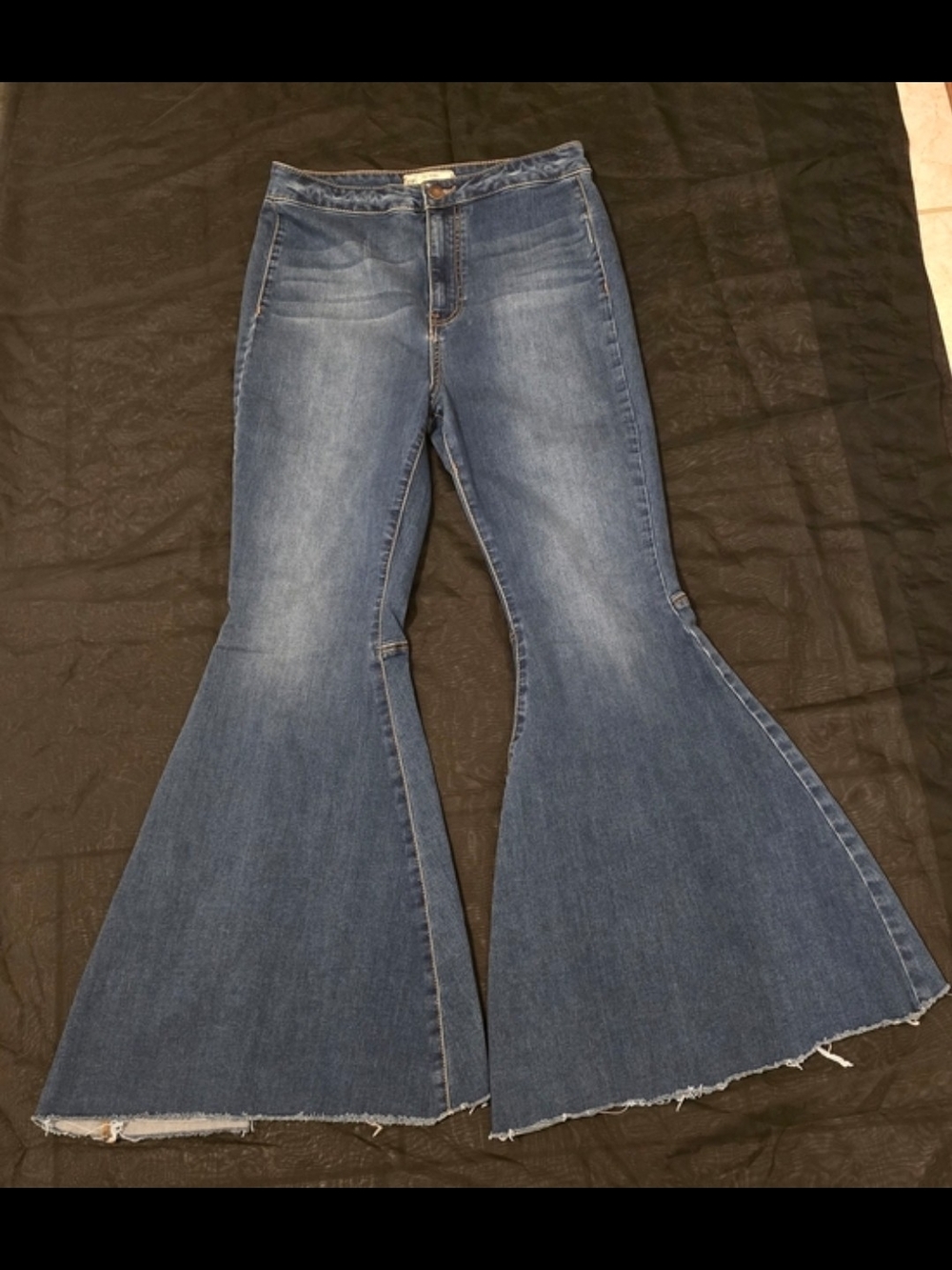 Free People Indigo Big Flare Jeans with Raw Hem